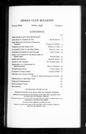Sierra Club Bulletin 1938 Vol 23 No 2 April cover